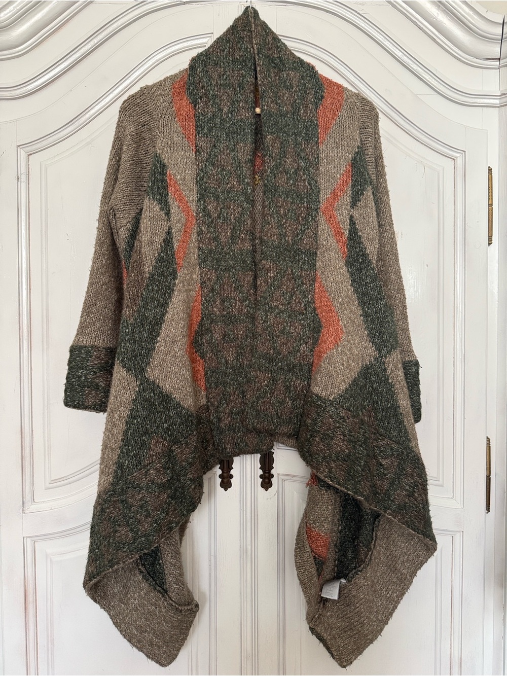 LINE Oversized Draped Knit Cardigan Sweater Southwestern Boho Open Front Earthy